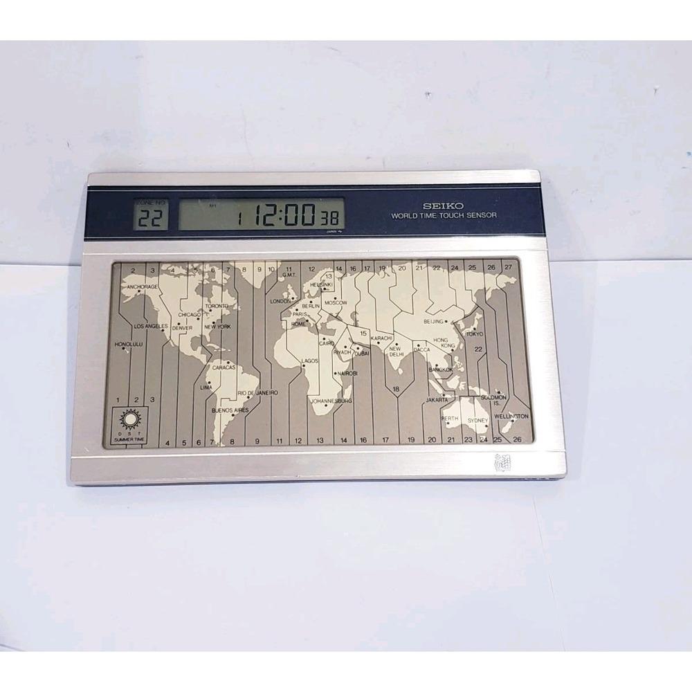 Vintage Seiko World Time Touch Sensor Desk Clock - Tested & Working